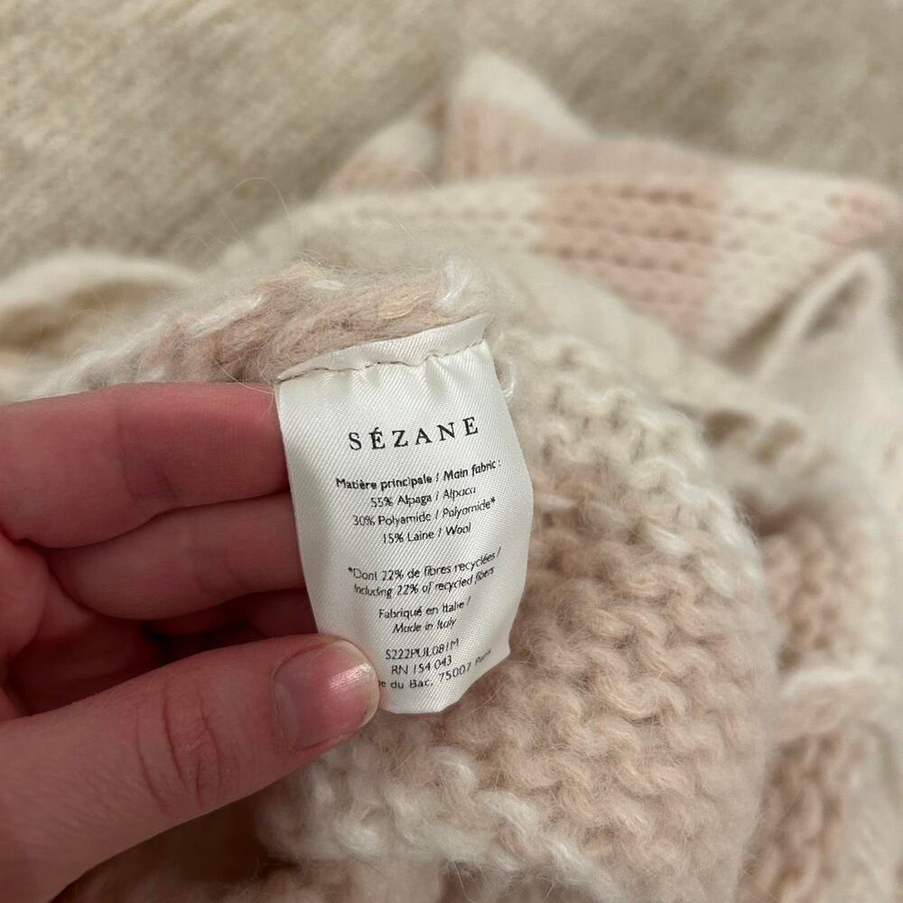 Sezane Alpaca/ Wool blend Chunky knit reversible cream stripe sweater S - Picture 6 of 7